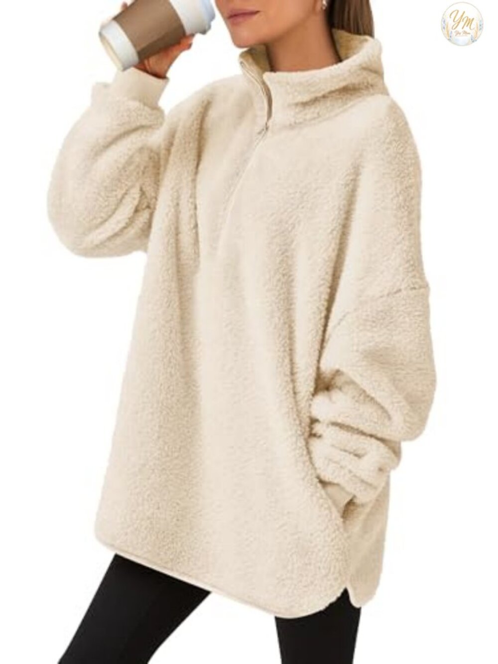 Women's Oversized Sherpa Fleece Half Zip Hoodie Pullover Sweatshirt